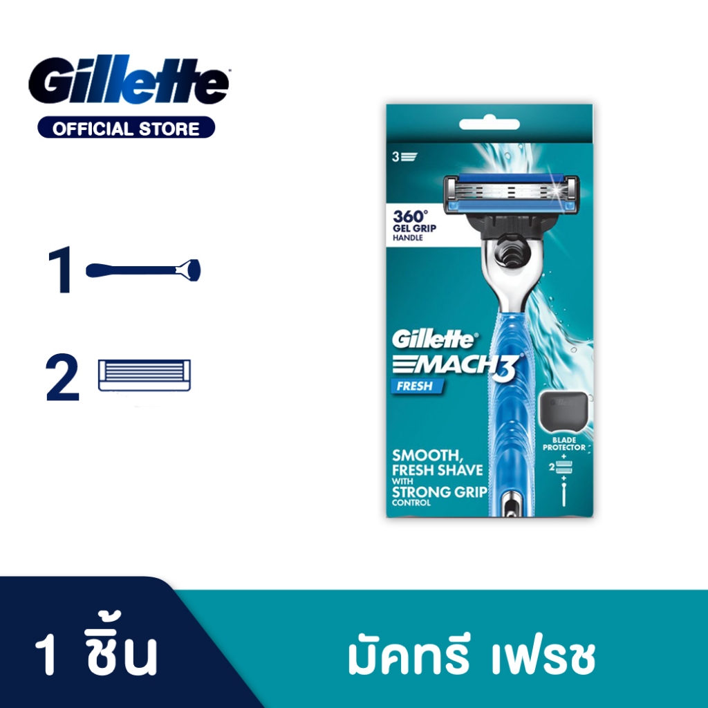 [ใหม่!] Gillette ยิลเลตต์ มัคทรี Mach3 - ด้าม มีดโกนหนวด พร้อมใบมีด 2 ชิ้น P&G