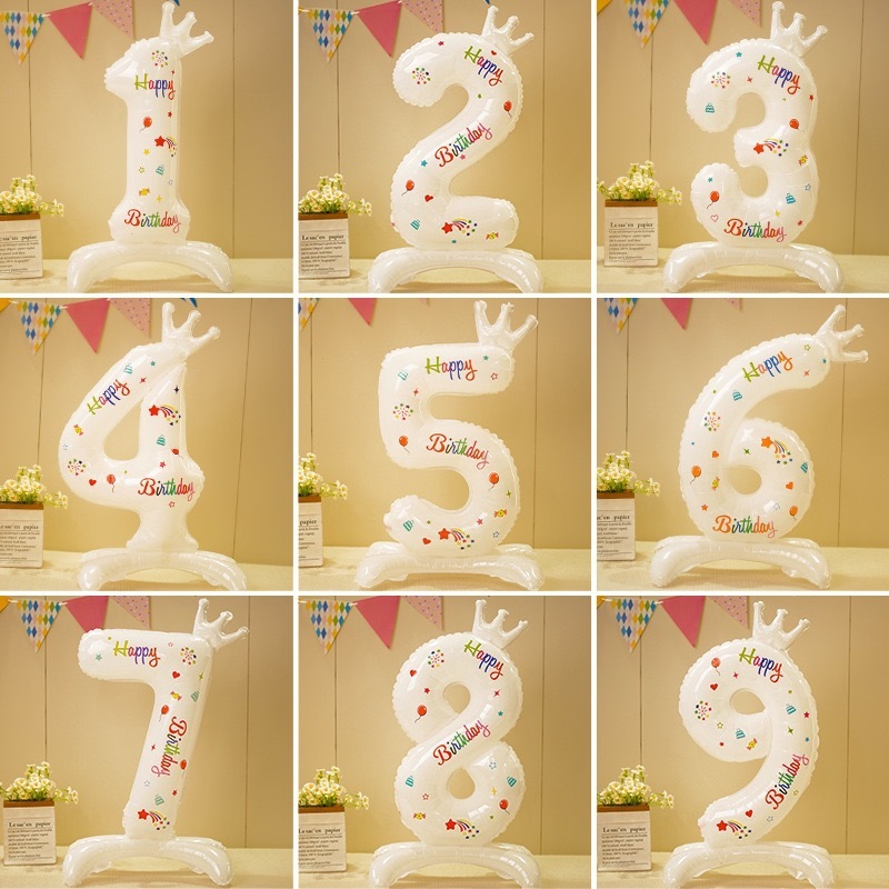 32นิ้ว ลูกโป่งเซตขาวมีมงกุฏ ลูกโป่งฟรอย์รูปตัวเลขขนาดใหญ่ ตัวเลขวันเกิด