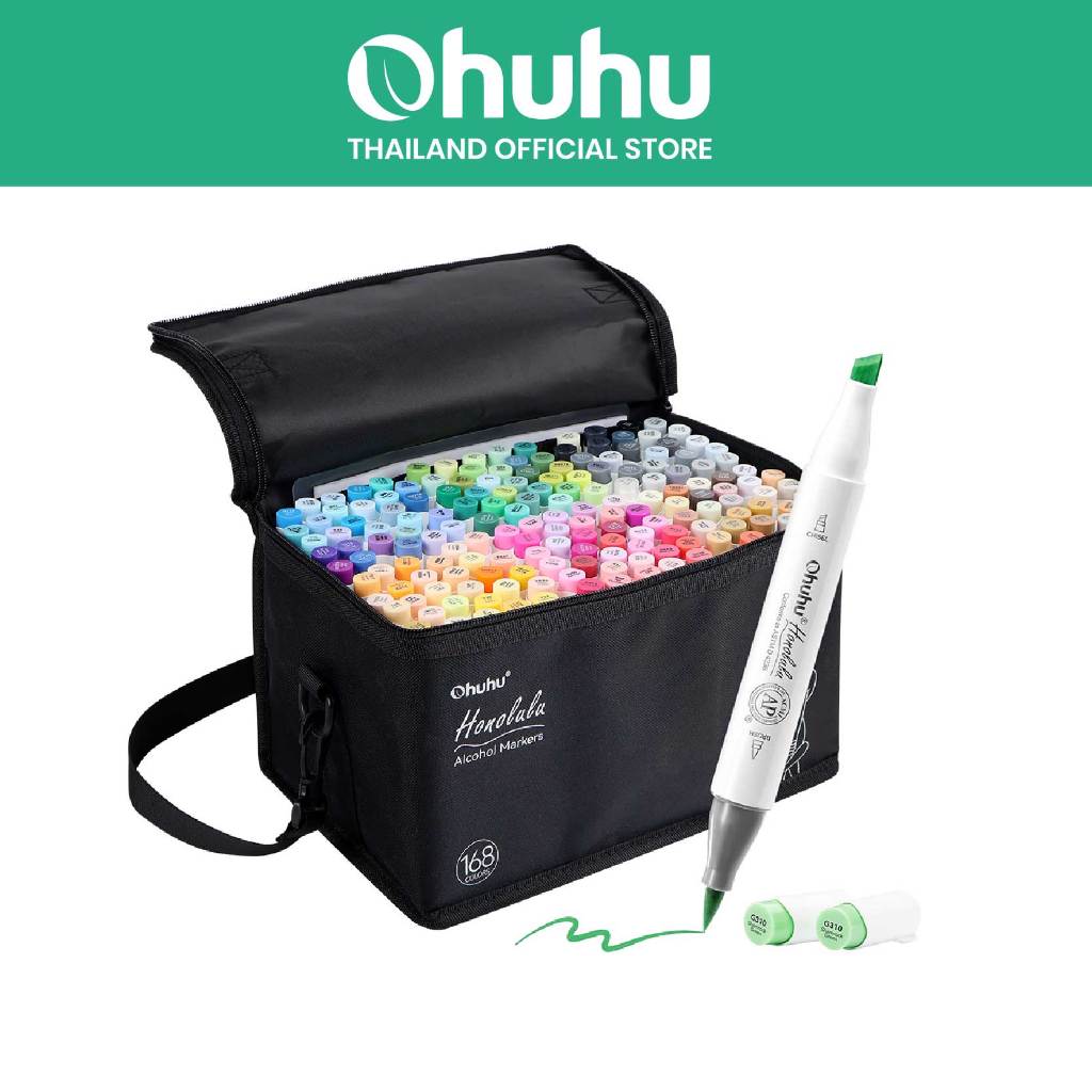 OHUHU : ปากกามาร์คเกอร์ Ohuhu เซต Vibrant 168 +1 สี Honolulu Series : 90543 (Brush & Chisel)