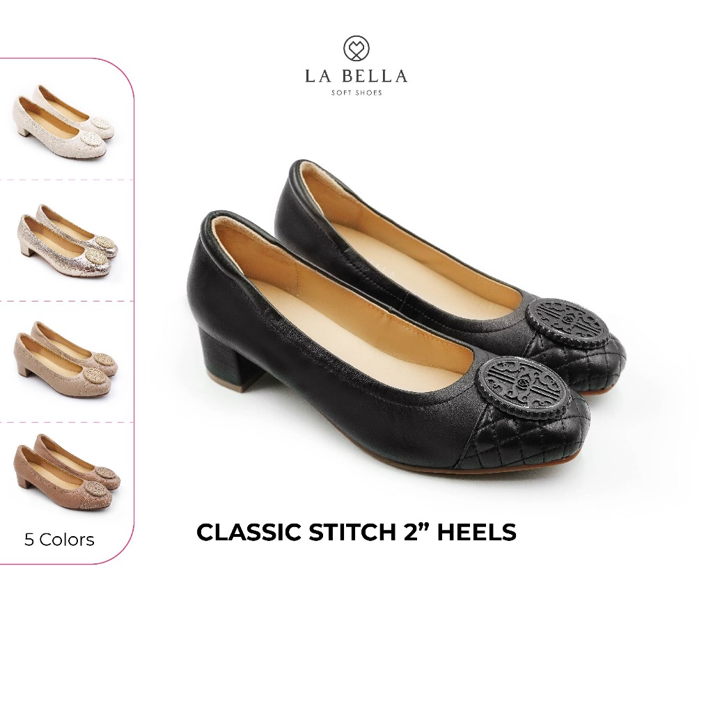 LA BELLA  รองเท้าคัชชูส้นสูงหนังแกะ รุ่น QUEEN STITCH MID HEELS  5 สี