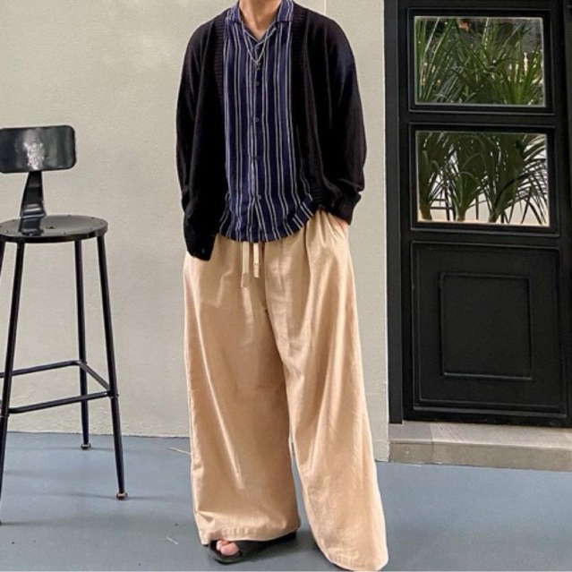 fitment กางเกงโอเวอร์ไซส์ขายาว สีครีม ฟรีไซส์