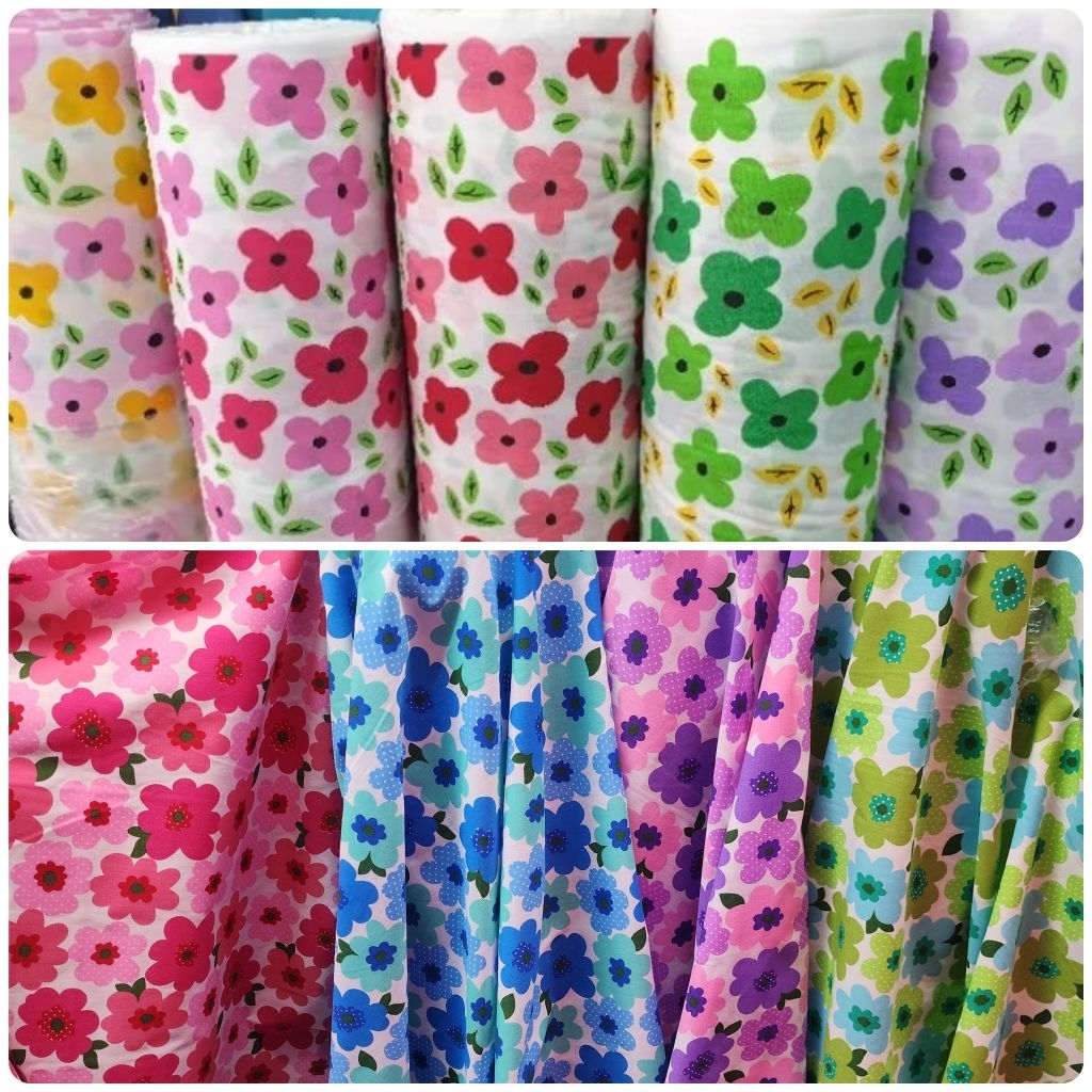 ผ้าเมตร หลา ลายมารีเมโกะ ดอกไม้ ลายการ์ตูน​ ผ้าคอตตอลผสม ถ่ายพร็อพ ฉาก ผ้าปู หน้ากว้าง 45 นิ้ว