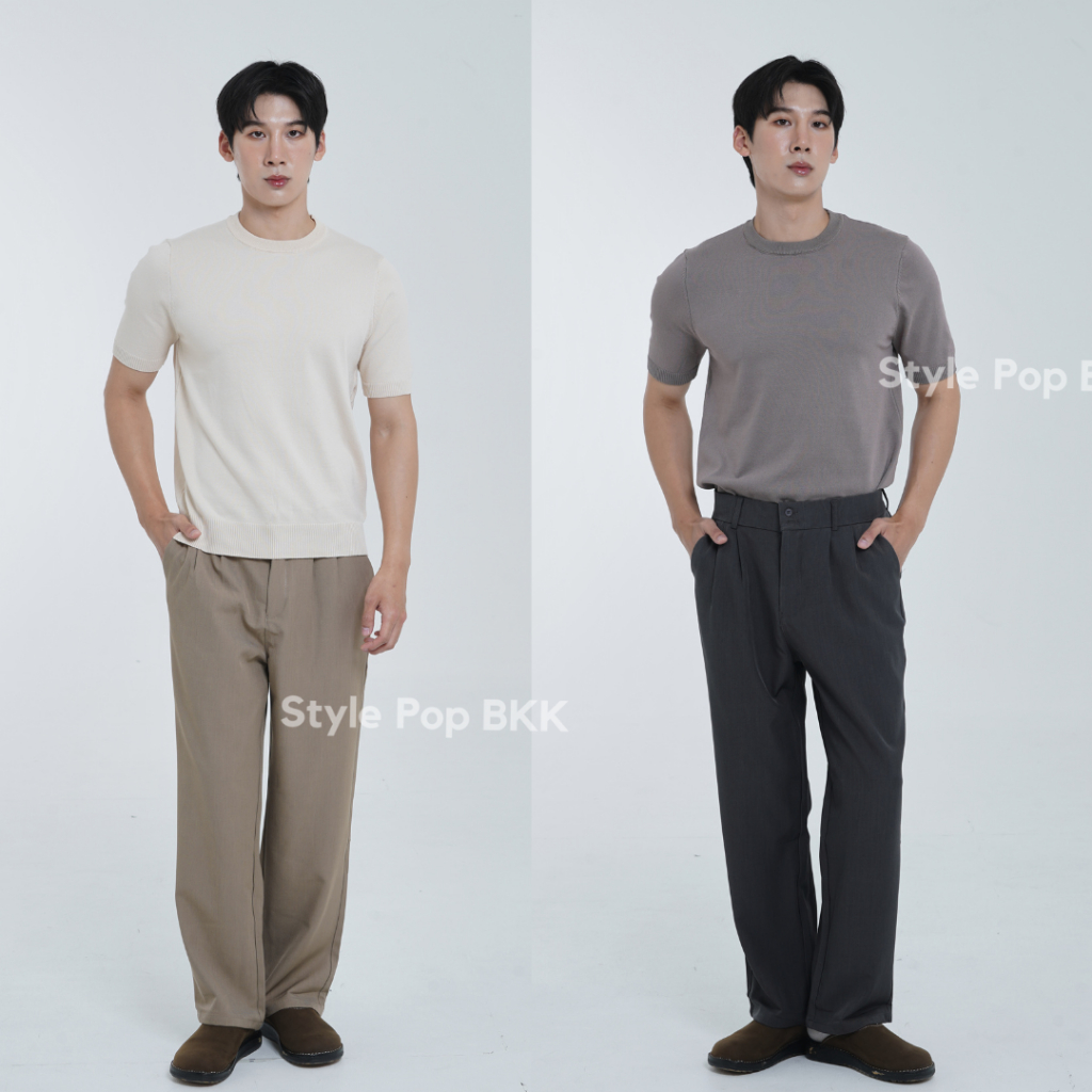 StylePop Brand เสื้อคอกลมทรงเกาลี เสื้อผู้ชาย ผ้าถัก (ผ้านุ่มใส่สบาย) Knit Polo Shirt STP810 รูปที่ 6