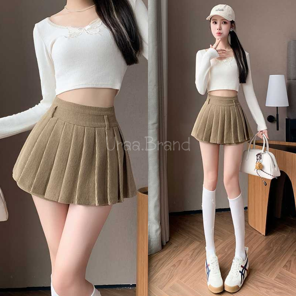 3 สี / กระโปรง กระโปรงกางเกง เนื้อผ้าลูกฟูก มีซับในกันโป๊ ทรงจีบทวิส ร่น Lookfuk Skirt – SK15