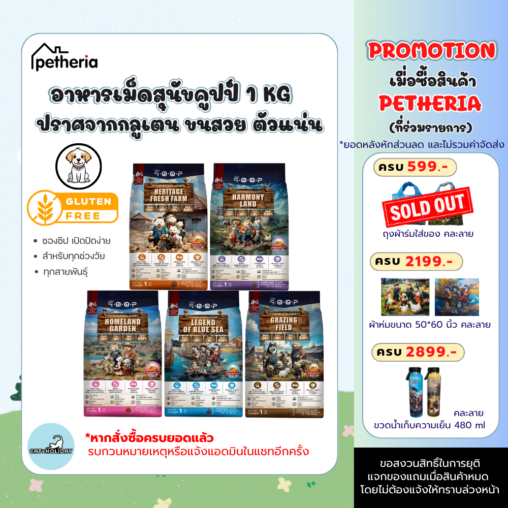 [1Kg] qoop อาหารเม็ดสุนัขคูปป์ by Petheria กลูเตนฟรี สำหรัสุนัขหมาทุกช่วงวัย ราคาประหยัด