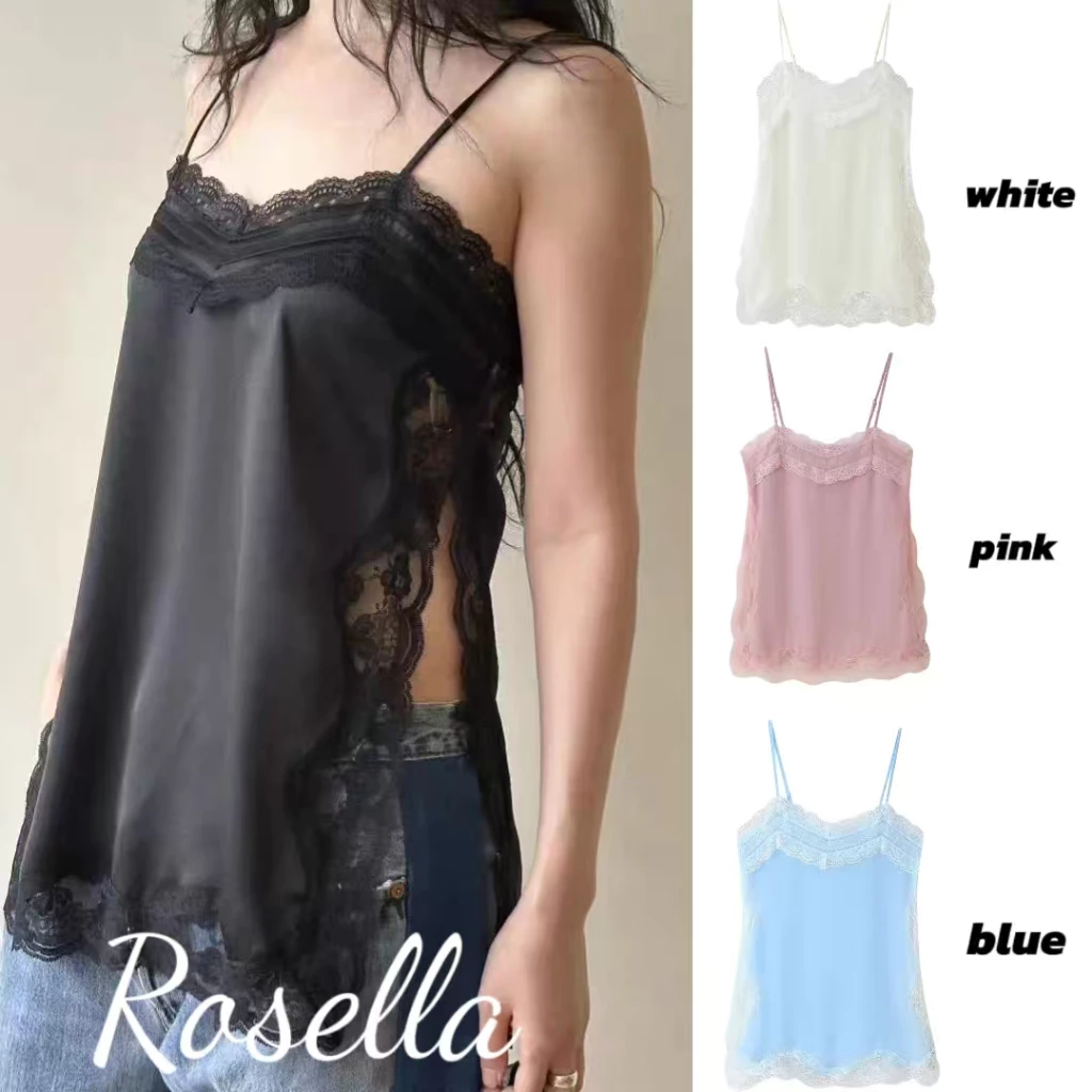 Rosella【สินค้าใหม่👗】เสื้อกล้ามลูกไม้เข้ารูปสไตล์ชุดชั้นในฤดูร้อนแฟชั่น 4 สีเพื่อลดน้ำหนักและลดน้ำหนัก