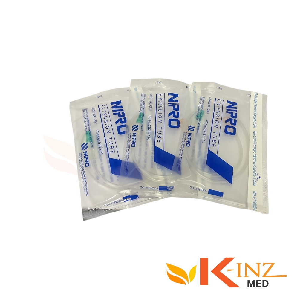 สายเอคเทนชั่น สายให้น้ำเกลือ Extension Tube ยี่ห้อ Nipro ขนาดยาวเส้น 18 ,36 ,42 นิ้ว ชนิดจำหน่าย 5 เส้น