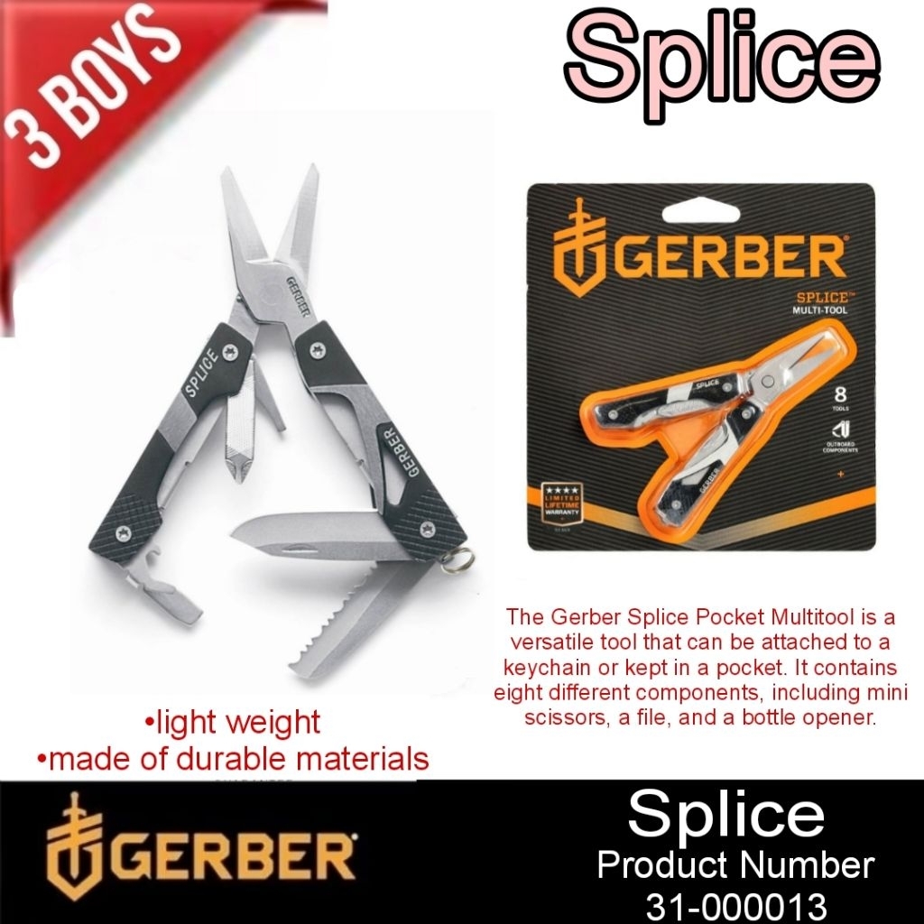 กรรไกร Gerber รุ่น Splice Pocket Multitool กรรไกร อเนกประสงค์ 8 Functions ขนาดกะทัดรัด พร้อมห่วงน้อย