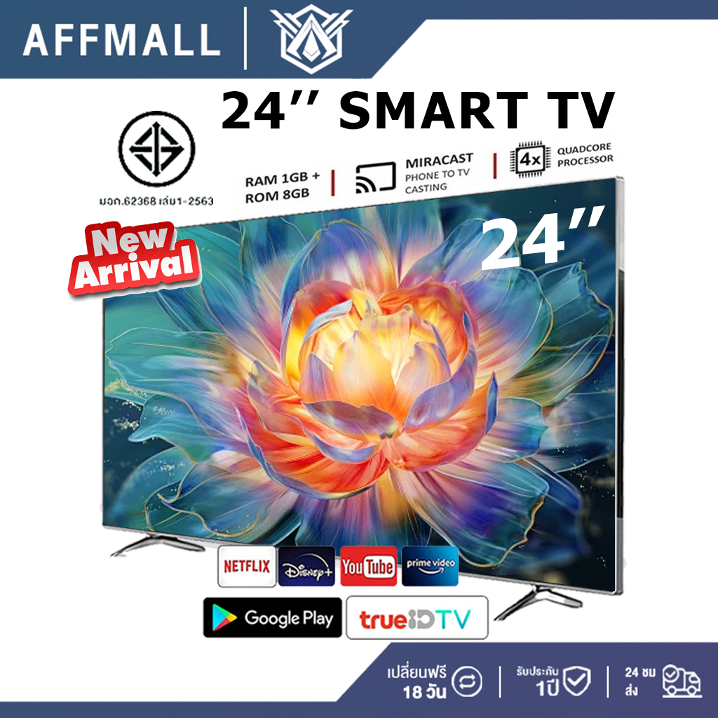 ทีวี 17 นิ้ว ทีวี 24 นิ้ว โทรทัศน์ WiFi 4K Smart TV สมาร์ททีวี ทีวี 22 นิ้ว Android 12.0 TV 19นิ้ว ท