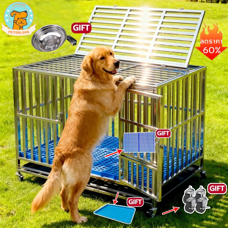 🐕Petorldog กรง สแตนเลส 202 กรงสัตว์เลี้ยงขนาดใหญ่ กรงสแตนเลส กรงสุนัขพับได้ กรงสุนัข คอกกรงสัตว์เลี้ยง กรงสุนัขขนาดใหญ่