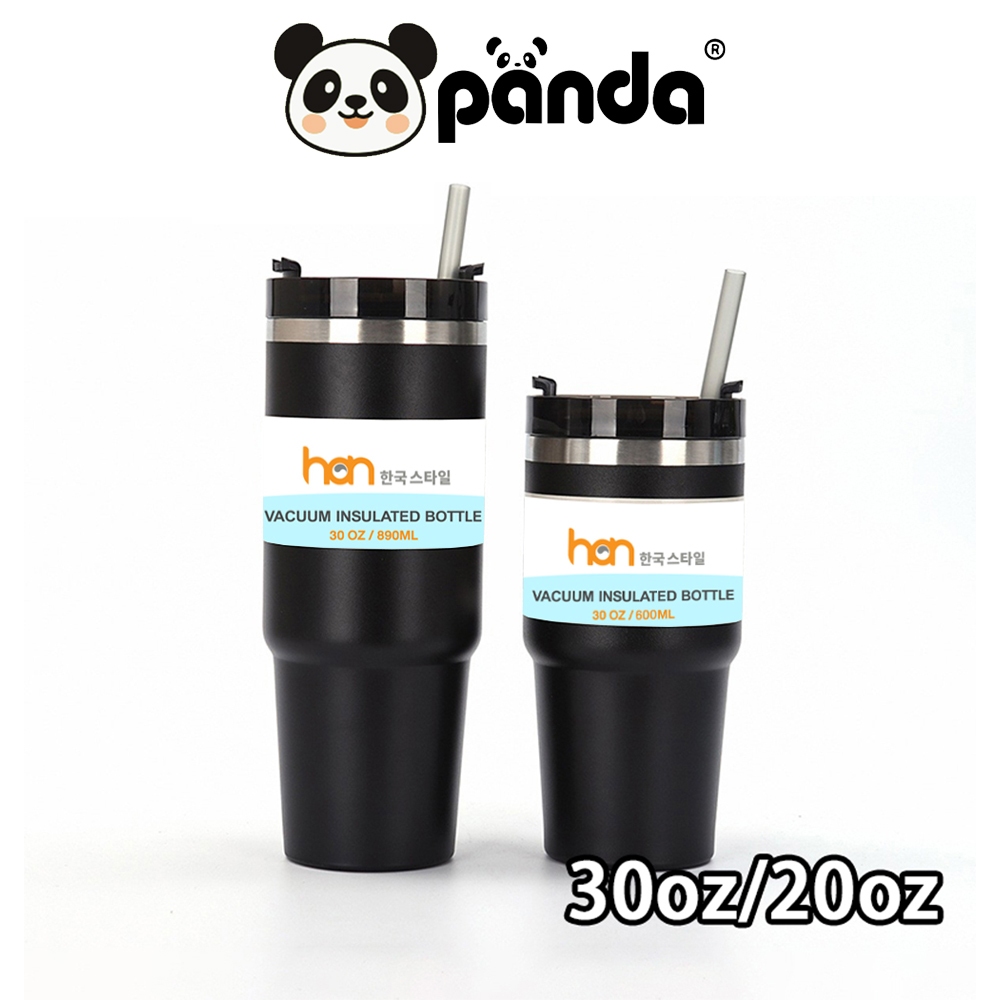 PANDA  แก้วแพนด้า แก้วเก็บความเย็น 30/20oz สแตนเลสแท้ 304 มีหลอด ฝาแบบหมุนเก็บอุณหภูมิร้อน-เย็น 2 ขนาด