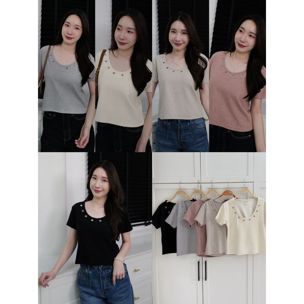 เสื้อคอกลมยู ดีเทล*เสื้อห่วง* เป็นทรง😊