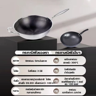 🔥รับประกัน 30ปี🔥 กระทะรังผึ้ง กระทะรังผึ้งสแตนเลส 30/32/34/36cm 100%ไม่ติดกระทะ กระทะผัด กระทะทอด กระทะสแตนเลส