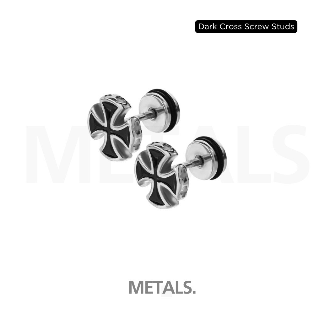 METALS ต่างหู Dark Cross Screw Studss สแตนเลส (WATERPROOF) ESC01