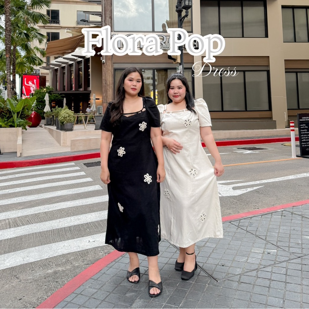 Lady M | Flora Pop Dress plussize เดรสยาวดีเทลสวย เก๋ ให้ลุคหวานละมุนแต่มีคลาส ใส่ออกงาน ดินเนอร์