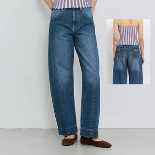 Loma Barrel Jeans [พร้อมส่ง] กางเกงขายาวทรง Barrel ปักโลโก้ที่กระเป๋าหลังฝาปิด