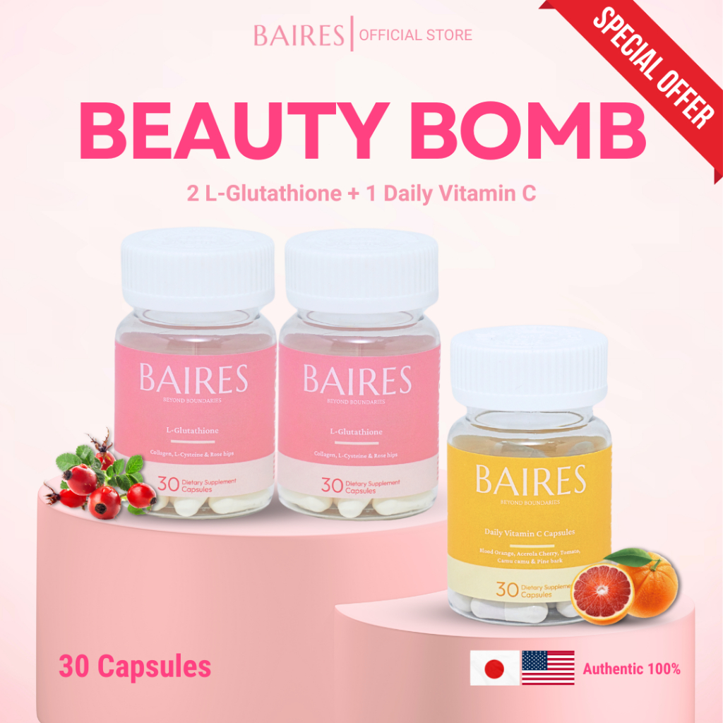 BAIRES L-GLUTATHIONE 2 กระปุก + BAIRES DAILY VITAMIN C 1 กระปุก