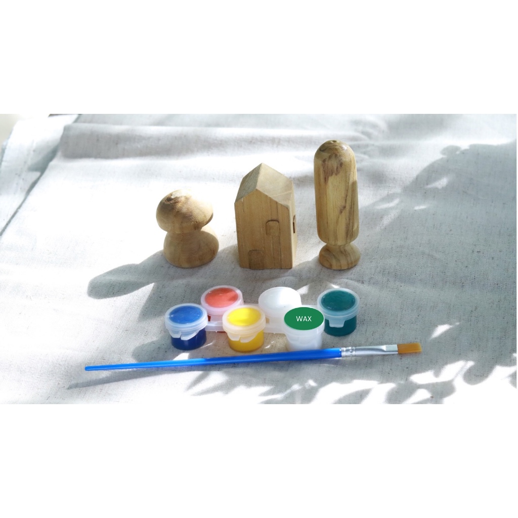 Little Haven Studio ชุดไม้สัก DIY ระบายสีเองได้ | Mini House Tree Mushroom Set