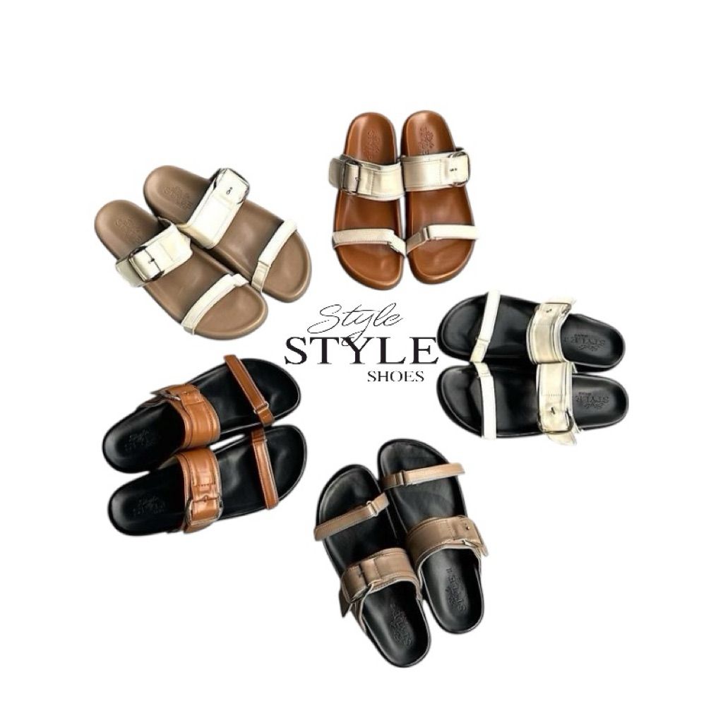 Style shoes รุ่น Kira 01 รองเท้าแตะทรงไบเก้นท์ อะไหล่เข็มขัด สายคาดปรับได้ ใส่ได้ทุกวัน สไตย์มินิมอล *แนะนำเพิ่ม 1 ไซด์*
