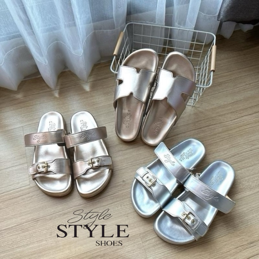 Style shoes รุ่น Champagne รองเท้าแตะไบเก้นท์ สีเชมเปญ สวย ละมุน ขับผิวมากกกกกก *แนะนำเพิ่ม 1 ไซด์*
