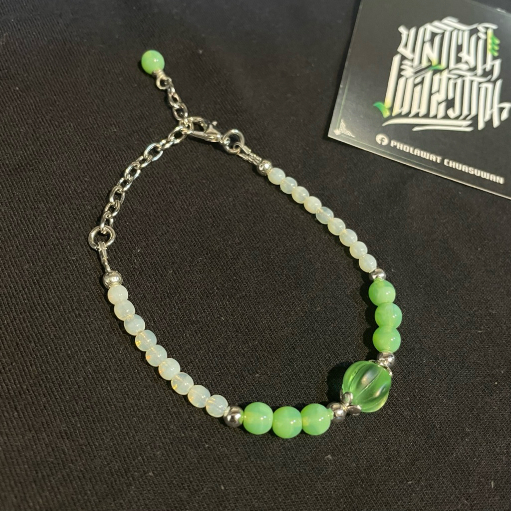 “GAIA LOVER“ สร้อยข้อมือแก้วยูเรเนียม เขียว-ขาว Uranium glass bracelet green-white