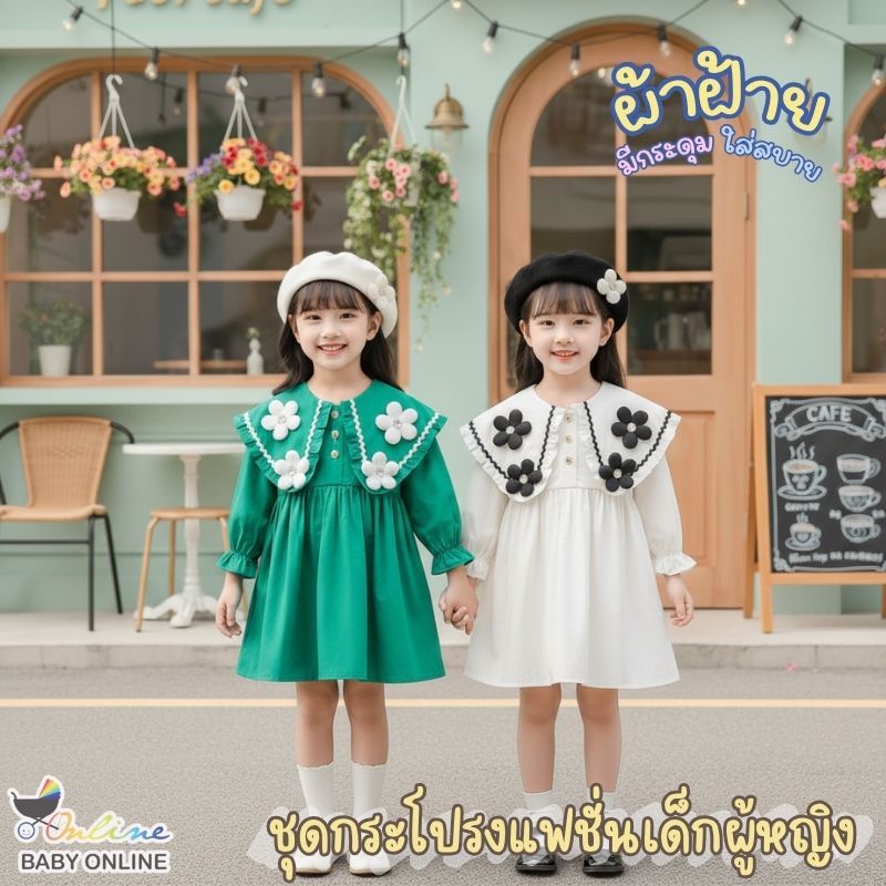Babyonline(Y191)H1 (ส่งด่วน1วัน)ชุดเดรสเด็กผู้หญิงลายดอกไม้ ชุดเดรสเจ้าหญิงแขนตุ๊กตากระโปรงบอลลูน