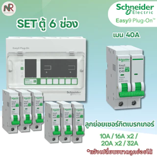 [SET] ตู้คอนซูมเมอร์ Schneider Easy9 6 ช่อง เมน/เมนกันดูด RCBO (เลือกขนาด) +ลูกย่อย ครบชุด EZ9EPL106