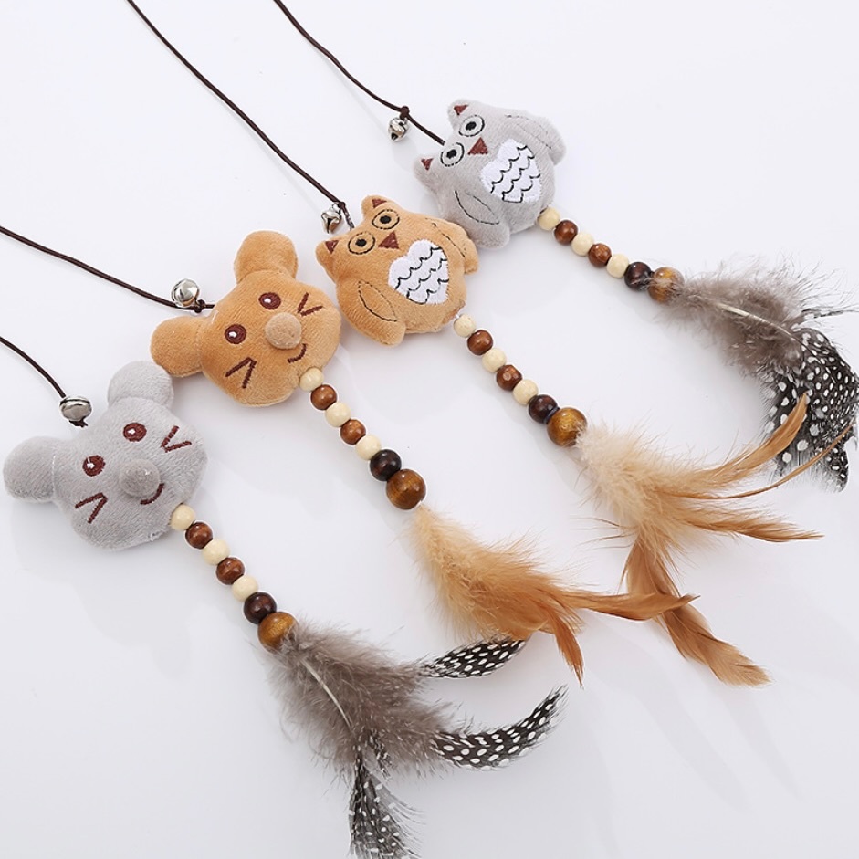 PP-596 ไม้ล่อแมว สุดน่ารัก ลายนกฮูก หนู ขนนก มีกระดิ่ง เพลิดเพลิน ของเล่น พร้อมส่ง