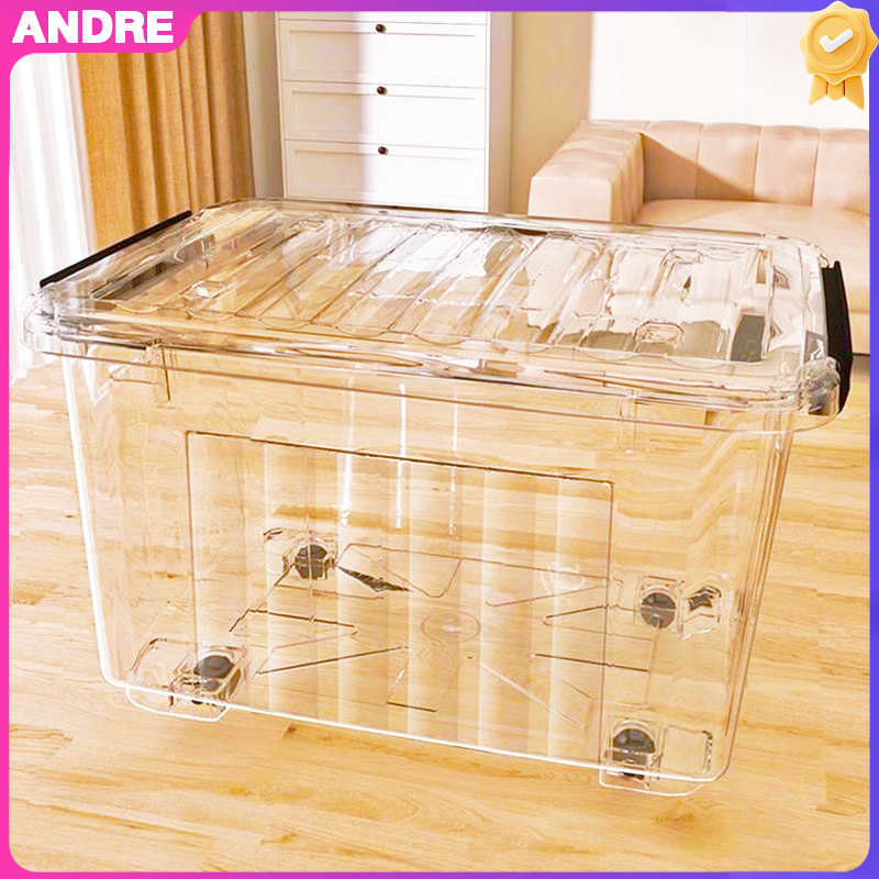 AND กล่องพลาสติก 300 ลิตร มีล้อ ลังเก็บของ กล่องเก็บของมีฝาปิด กล่องพลาสติก โปร่งใส ใช้เก็บของ กล่อง