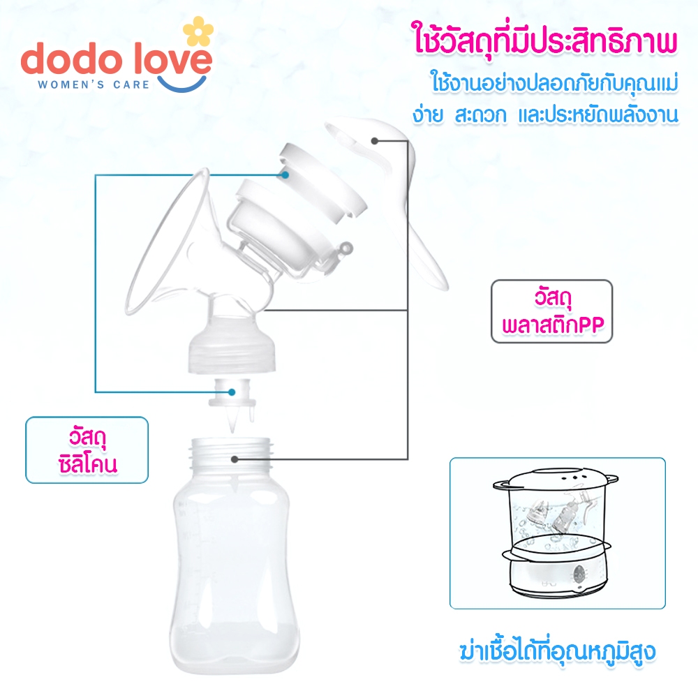 DODOLOVE ที่ปั๊มน้ำนมด้วยมือ ปั๊มนมมือโยก เครื่องปั๊มนมแบบ พร้อมขวดนม ไม่มีกลิ่นไม่มีการเปลี่ยนสี - รูปที่ 4