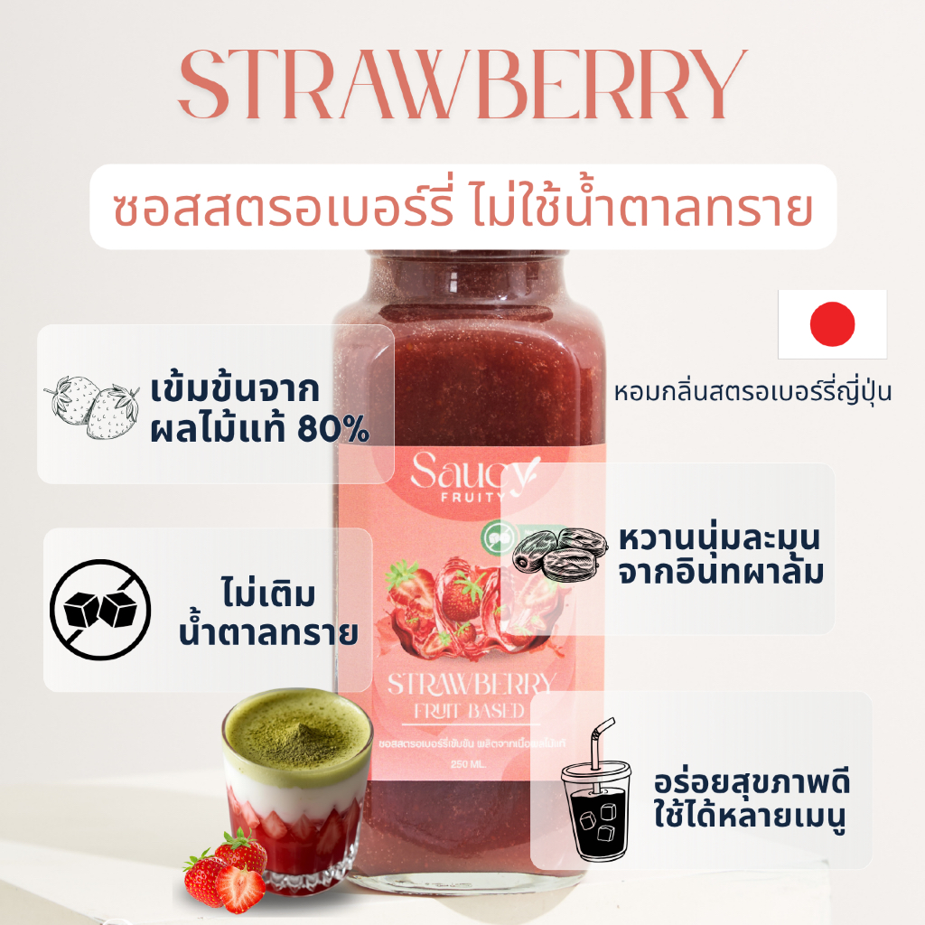 ซอสซี่ฟรุ๊ตตี้ ไซรัปสตรอเบอร์รี่ / ซอสสตรอเบอร์รี่ (สูตรไม่เติมน้ำตาลทราย) ขนาด 250ml
