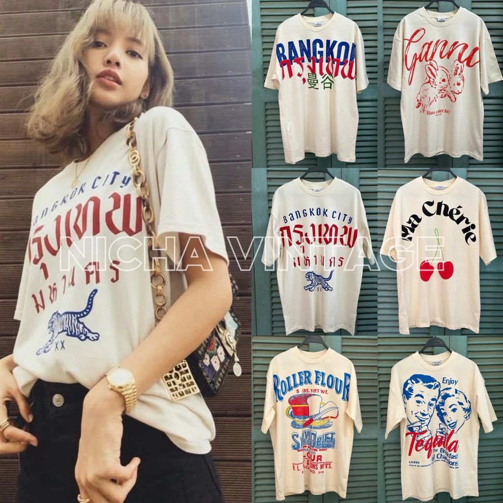 เสื้อยืดโอเวอร์ไซด์ผ้าดิบวินเทจเนื้อผ้านิ่มใส่สบายใส่ได้ทั้งหญิงและชาย อก46 มีสองแบบในตัวเลือก