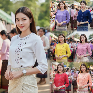 เสื้อพื้นเมืองผู้หญิงคอกลมปักดาว