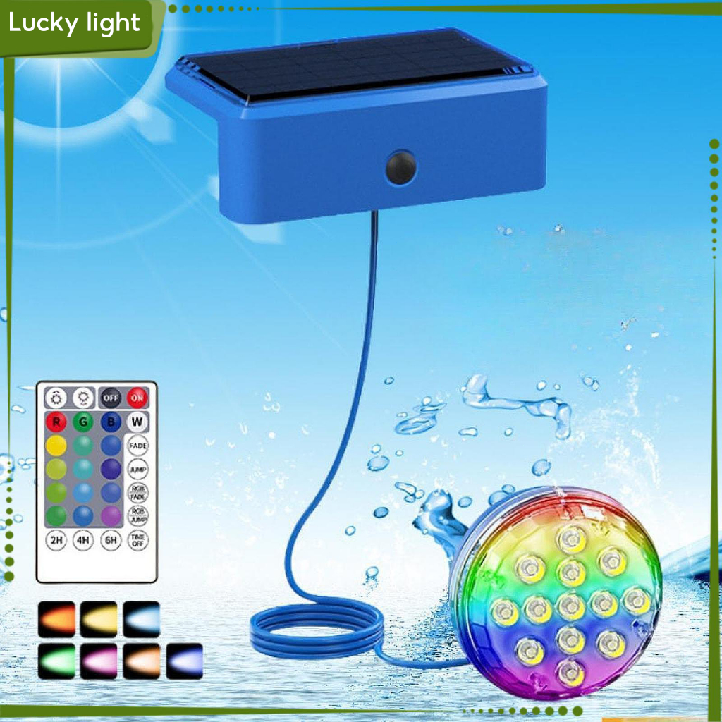 โคมไฟสระว่ายน้ำโซลาร์เซลล์ แพ็กคู่ สี RGB โคมไฟใต้น้ำ ระดับกันน้ำ IP67 สายไฟยาว 1 เมตร