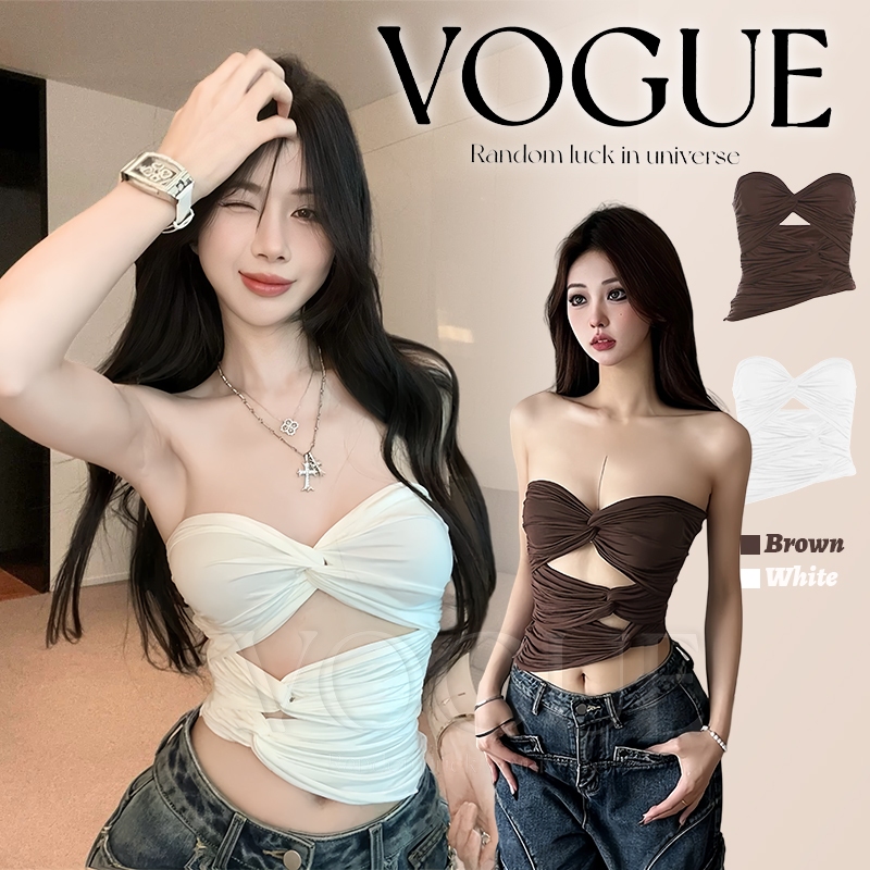 Vogue🌟พร้อมส่ง🌟 เสื้อเกาะอก ดีเทลผ้าหยนๆเว้าเอวเซ็กซี่ไม่ไหว (FY2891)