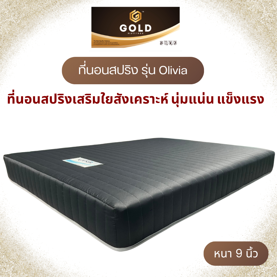 Goldmattress ที่นอนสปริงเสริมยางพีอี ใยสังเคราะห์อัด ผ้าแจ๊กการ์ด รุ่น Olivia หนา 9 นิ้ว นุ่มแน่น