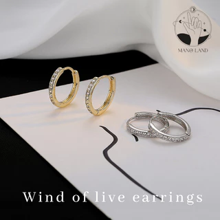 MNL💗WIND OF LOVE ต่างหูวงกลม ประดับเพชร เครื่องประดับแฟชั่น ผู้หญิง ไม่ลอก ตุ้มหูห่วง เงินแท้925 มินิมอล เกาหลี วันเกิด