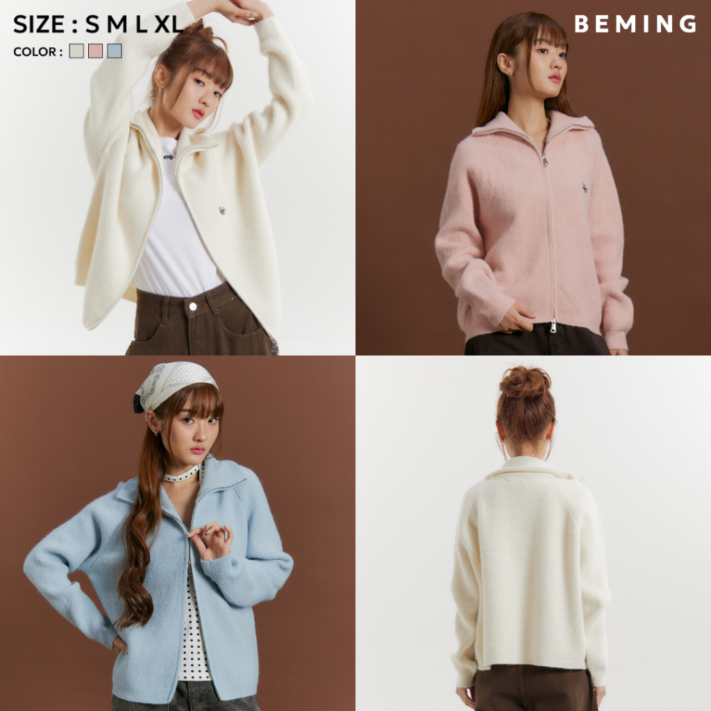 Bemingtop1019(S-XL)-BMG Cozy Zip Knit แจ็กเก็ตไหมพรมซิปหน้าทรงครอป ละมุนแต่เท่ ใส่ง่ายทุกวัน