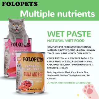 FOLOPETS อาหารแมวเปียกในกระป๋อง 430g แมวอินทรีย์ธรรมชาติบริสุทธิ์สามารถอาหารแมวหลายรสได้ เหมาะสำหรับทุกเพศทุกวัย