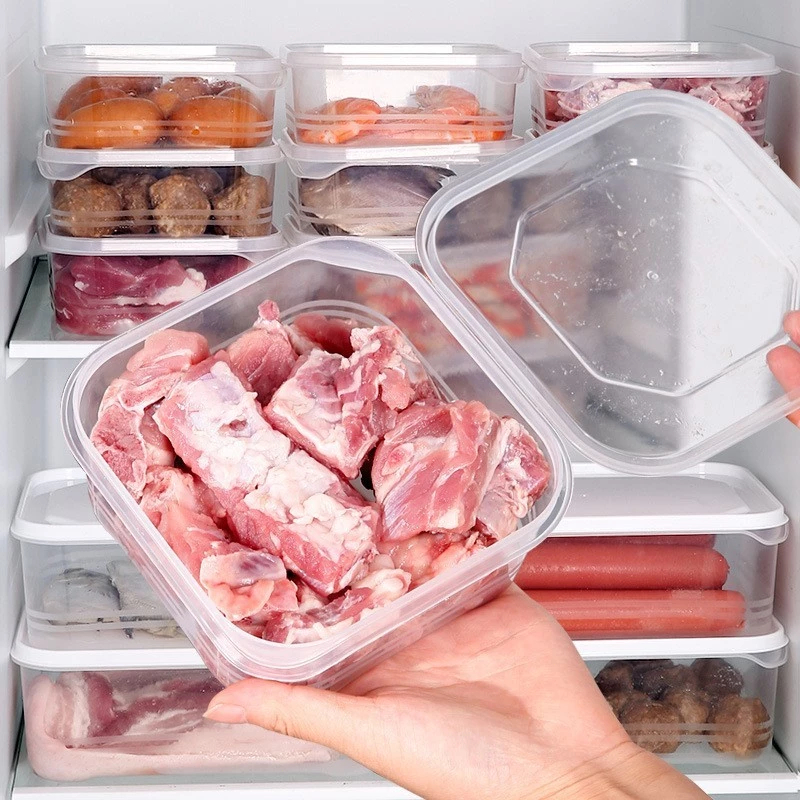 กล่องอาหาร เนื้อสัตว์แช่แข็งกล่องเก็บผักผลไม้ สแควร์กล่องพลาสติกแบบใส สามารถอุ่นในไมโครเวฟได้ หลายขนาด ราคาถูกและทนทาน