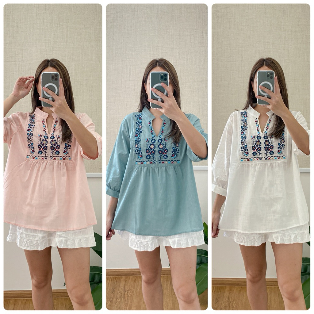 เสื้องานปักคอจีนลายดอกไม้