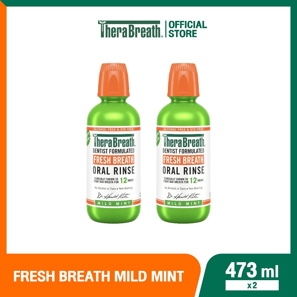 [แพ็คคู่] TheraBreath สูตร Mild Mint 473 ml น้ำยาบ้วนปาก ลดกลิ่นปาก ไม่มีแอลกอฮอล์