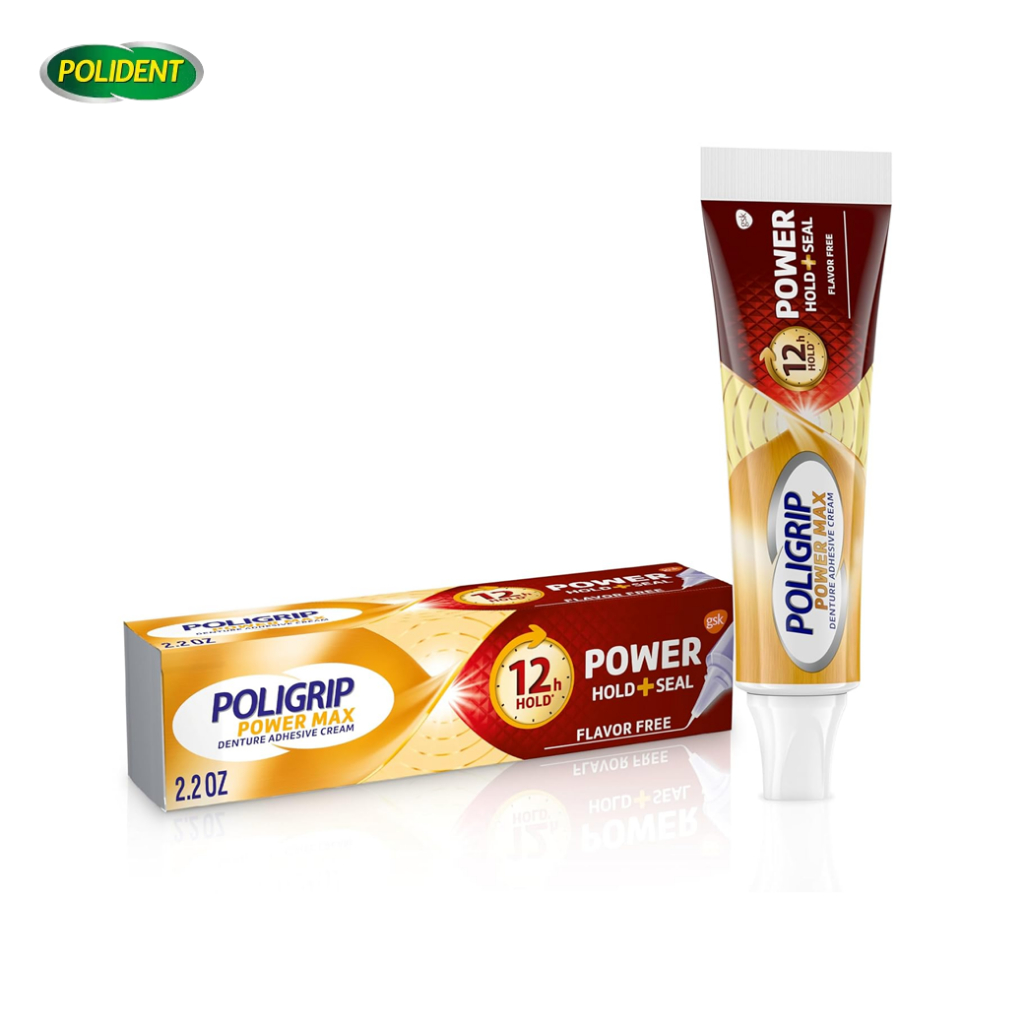 Poligrip Power Max Power Hold plus Seal (62.4g) ครีมติดฟันปลอมสูตรพิเศษ