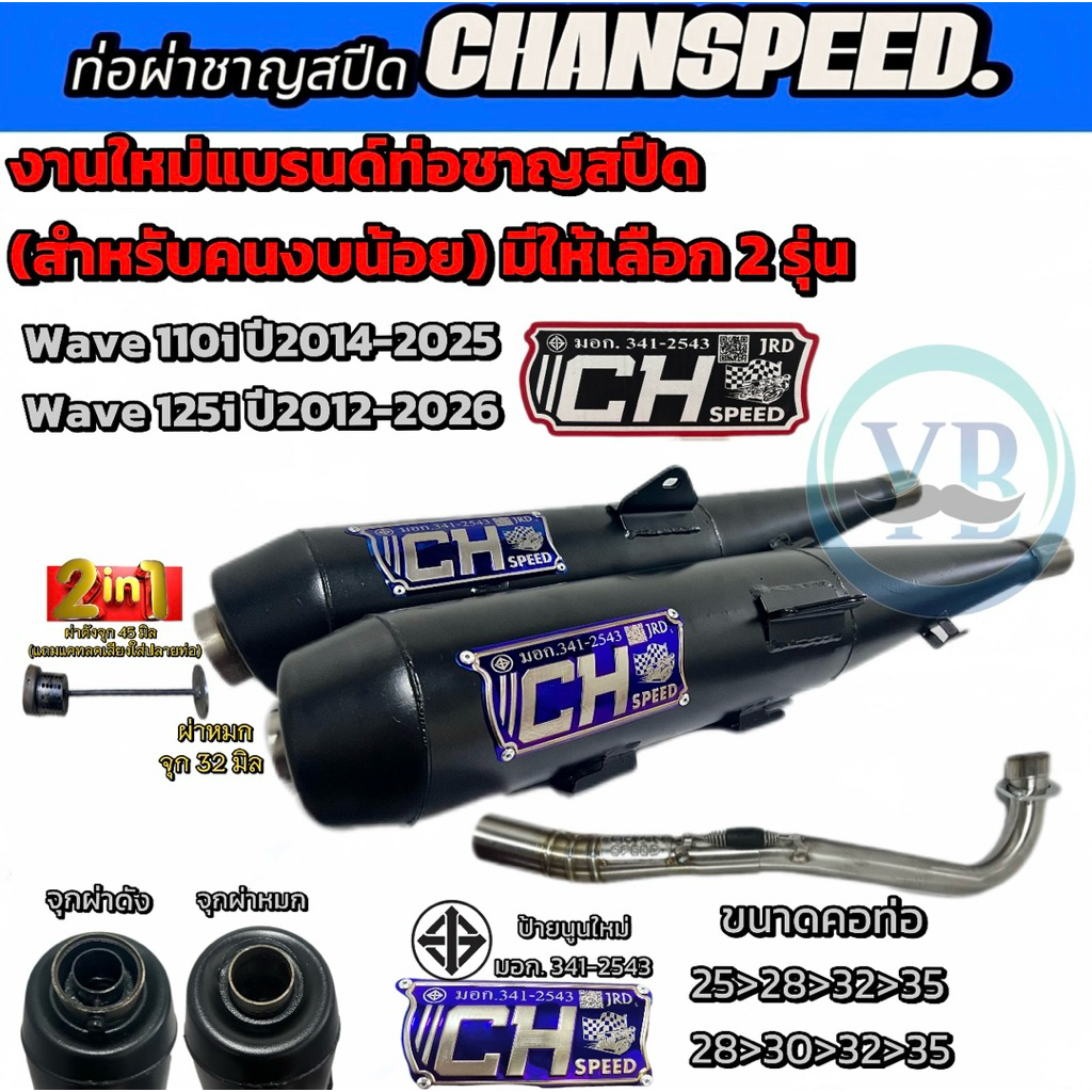 งานใหม่แบรนด์ท่อชาญสปีด(สำหรับคนงบน้อย)ท่อWaveรวมรุ่น ป้ายไทเท CH SPEED คอไล่สปริงแบบใหม่
