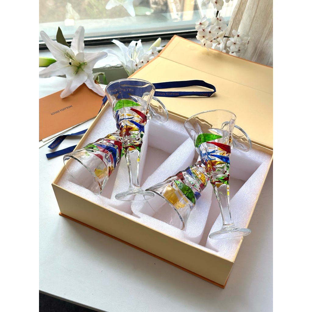 LV "S Premium Light Luxury Tall Cup Color Hand drawn Crystal Glass Wine Cup Gift Box