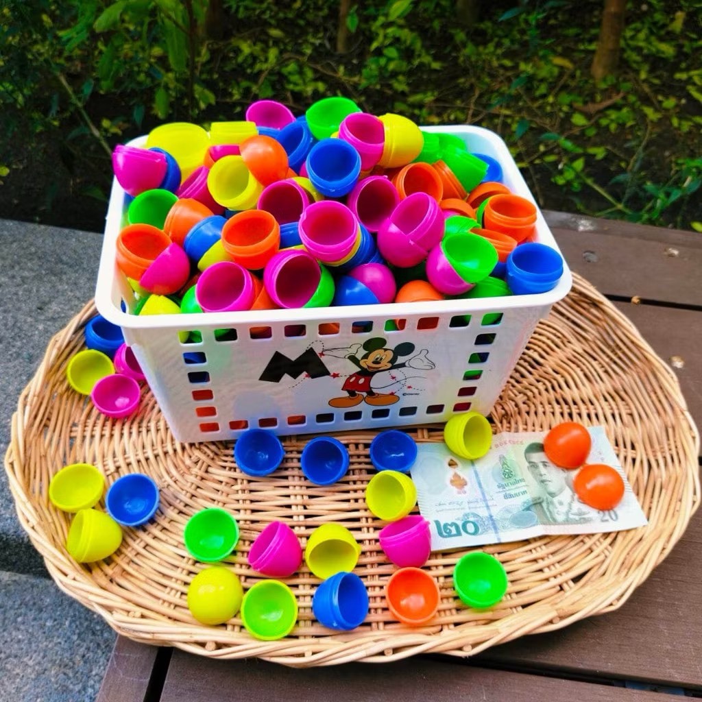 ไข่พลาสติกเล็กสีสดใส 5 สี ไข่จับฉลาก งานวัด สอยดาว ไข่ลอยน้ำ ไม่แตกง่าย เกรด A มี มอก. (30-200ลูก) - รูปที่ 2