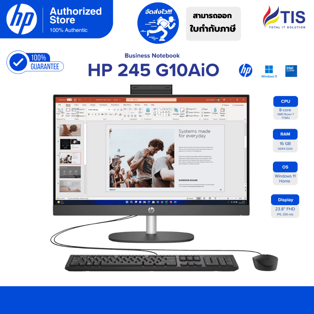 HP 245 G10 AiO/23.8''/R7-7730U/16GB DDR4/512SSD/PPP/Wifi6/1/1/1 รับประกัน (AW6R3PT#AKL)