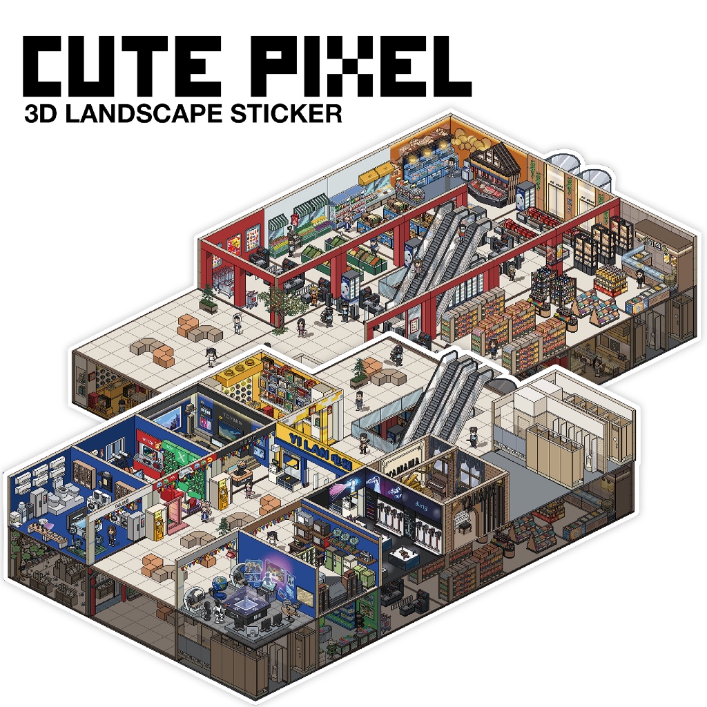 (พร้อมส่ง) เกมตกแต่งสติกเกอร์ - Yilan - Landscape Sticker - Cute Pixel
