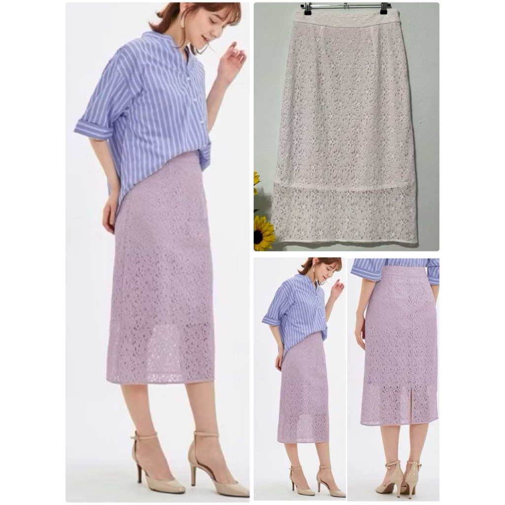 SK322 กระโปรงลูกไม้ GU สีขาวงาช้าง ไซส์ L เอว27“ลูกไม้สวยมาก