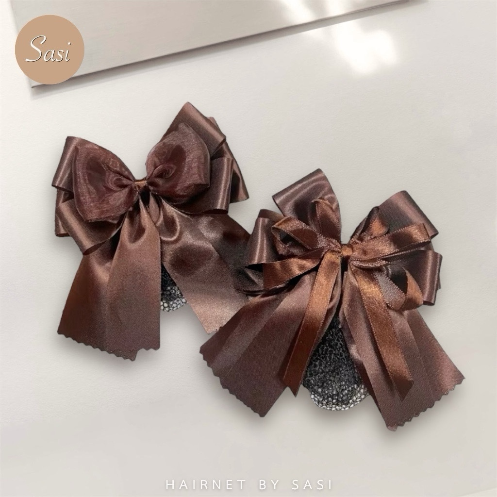Hairnet/เน็ตติดผม ขนาดเล็ก งานริบบิ้น หางหยัก สีน้ำตาล